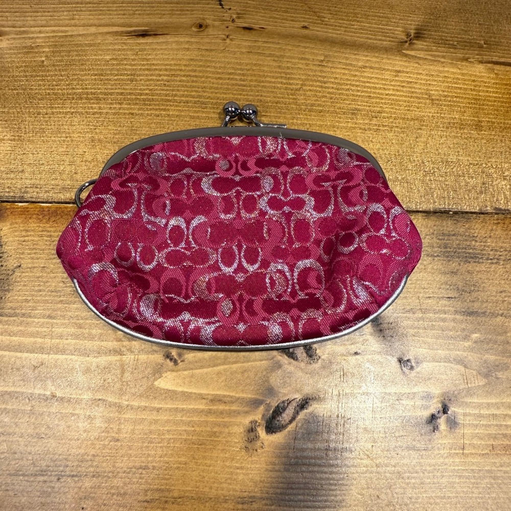Vintage Coach Optic C Kisslock Change Purse Pink Silver Jacquard‎ Y2K